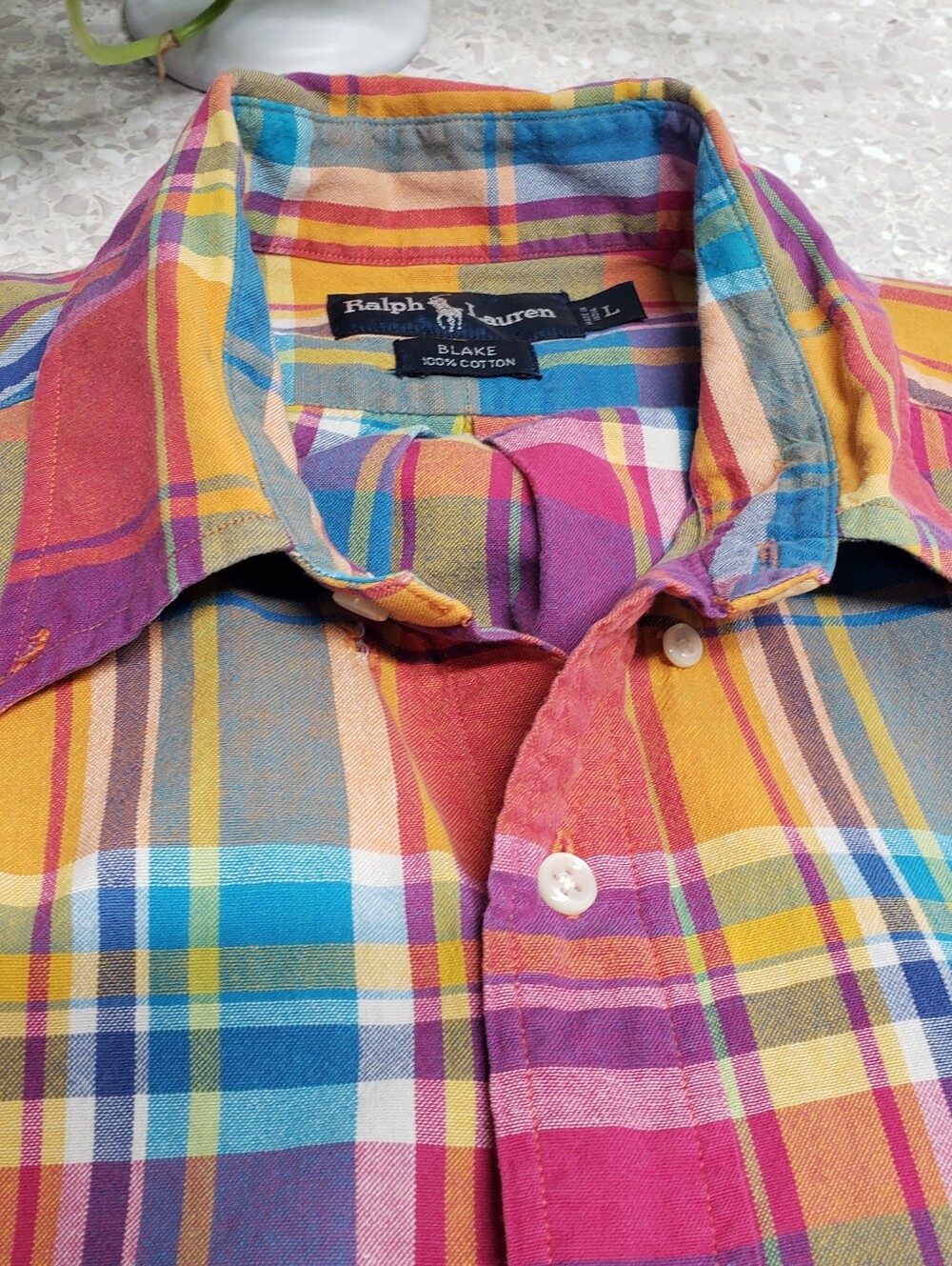 Ralph Lauren Blaire Cotton Multicolor Madras Plaid Short Sleeve Button Down L - Picture 12 of 12
